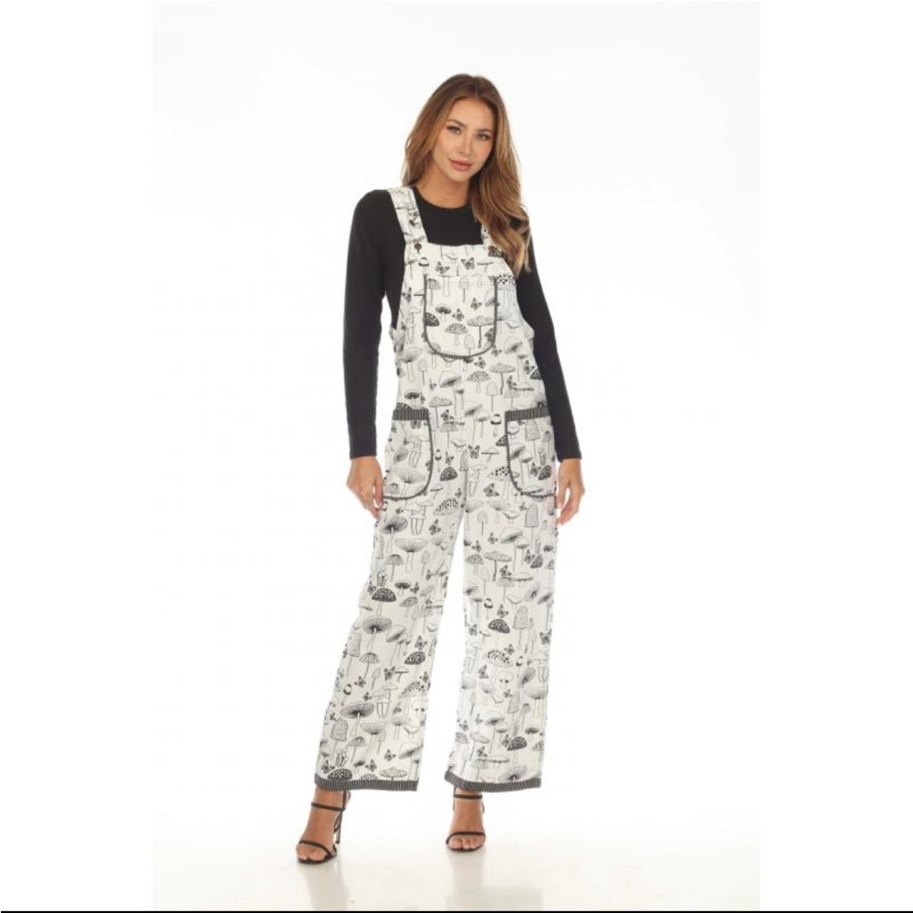 Women's Black and White Printed Overalls %100 cotton